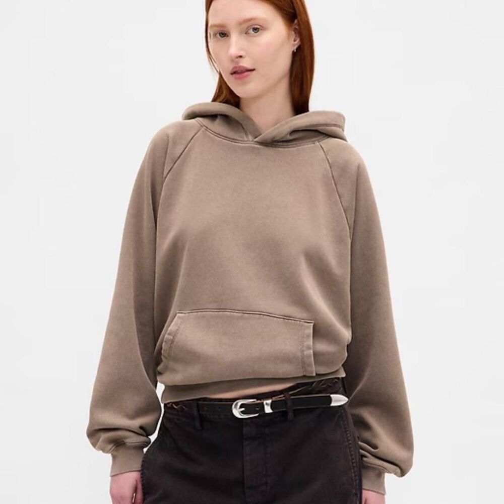 GAP Fleece Pullover Hoodie Beige Tan Women's Medium Casual